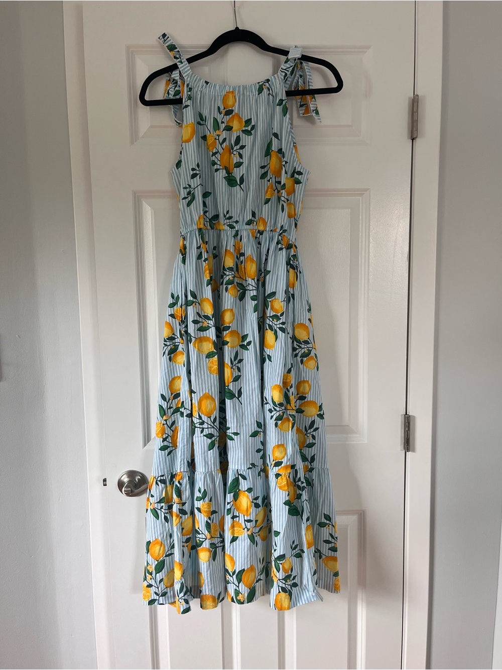 J. Crew Lemon Print Midi Dress - Yellow on Light Blue - Picture 2 of 4